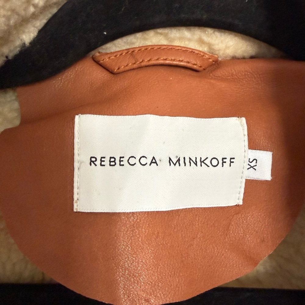 Rebecca Minkoff Sienna Tan Leather Moto Jacket with Cream Shearling - Picture 8 of 9